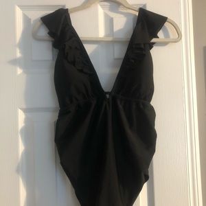 PinkBlush Black Ruffle Tie Maternity Swimsuit